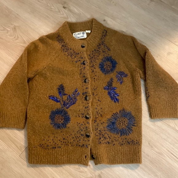 Anthropologie Brown Beaded Grandpa Sweater - Picture 2 of 8